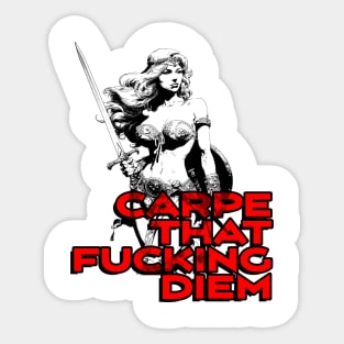 "Carpe That F*cking Diem" Vintage Barbarian Fantasy Sticker